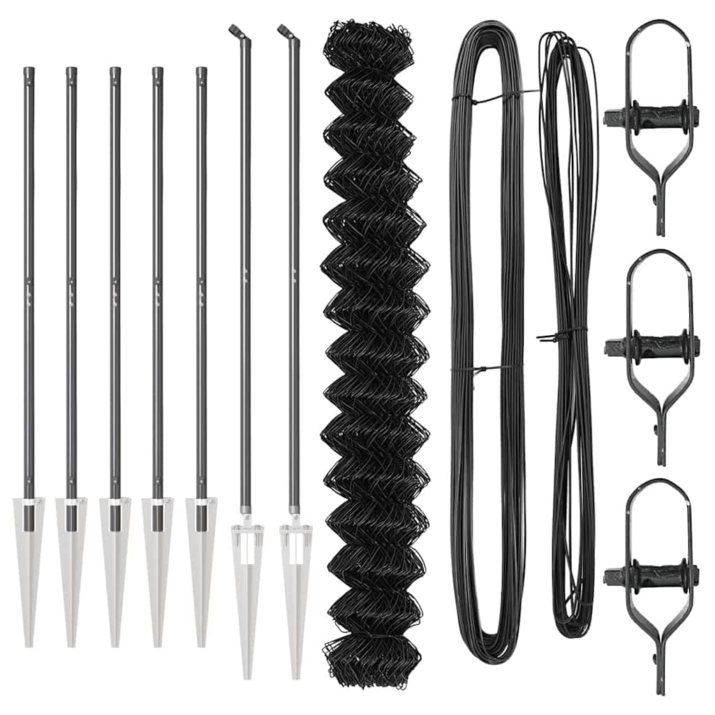 Kettengliedzaun mit Pfosten Grau 1,6 x 10 m Stahl